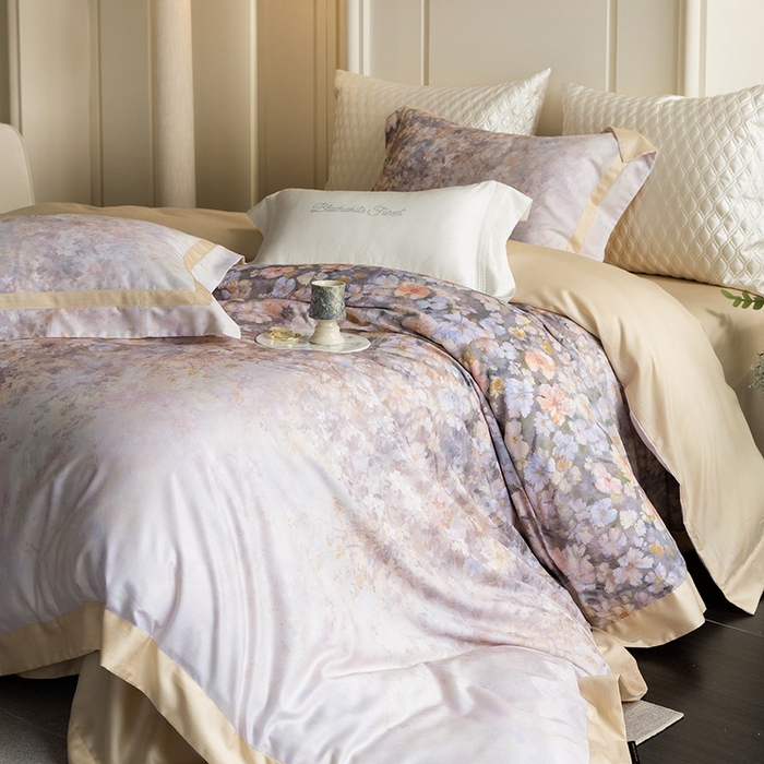 91家纺网 家纺一手货源 找家纺 黑白森林 2025新款高支天丝棉磨毛数码印花四件套 浪漫满屋-驼