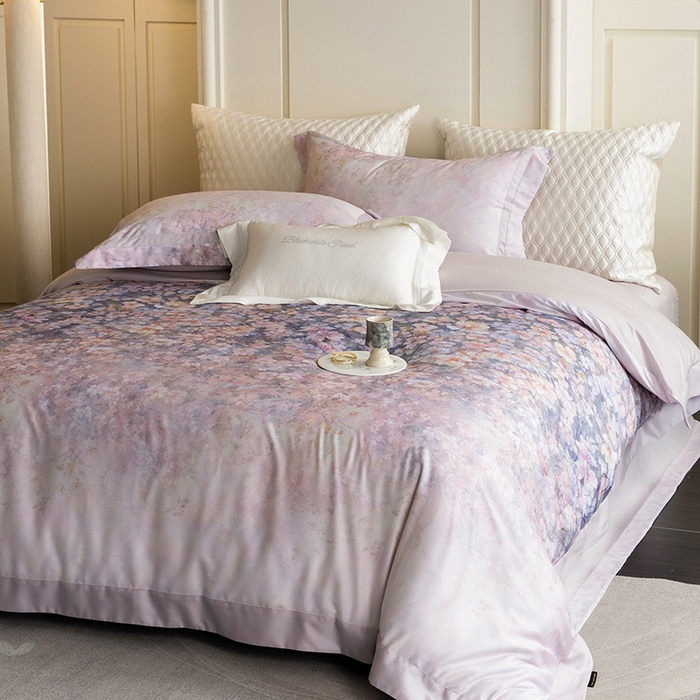 91家纺网 家纺一手货源 找家纺 黑白森林 2025新款高支天丝棉磨毛数码印花四件套 浪漫满屋-紫