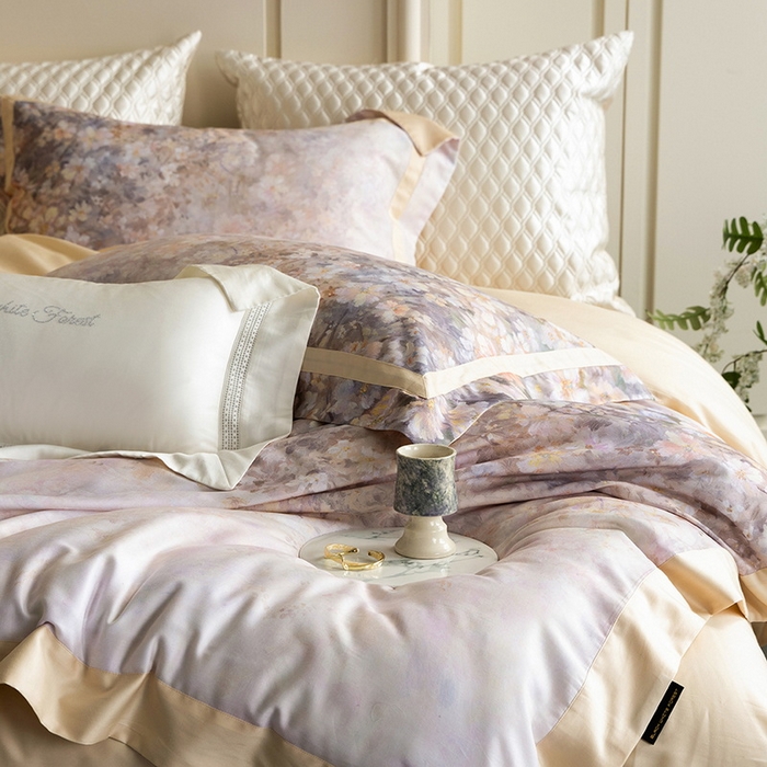 91家纺网 家纺一手货源 找家纺 黑白森林 2025新款高支天丝棉磨毛数码印花四件套 浪漫满屋-驼