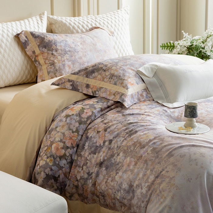 91家纺网 家纺一手货源 找家纺 黑白森林 2025新款高支天丝棉磨毛数码印花四件套 浪漫满屋-驼