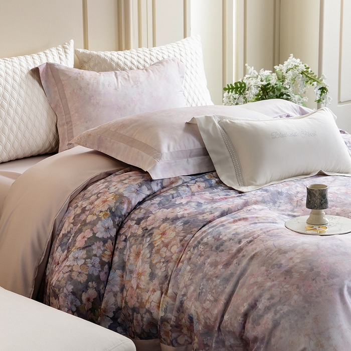 91家纺网 家纺一手货源 找家纺 黑白森林 2025新款高支天丝棉磨毛数码印花四件套 浪漫满屋-紫