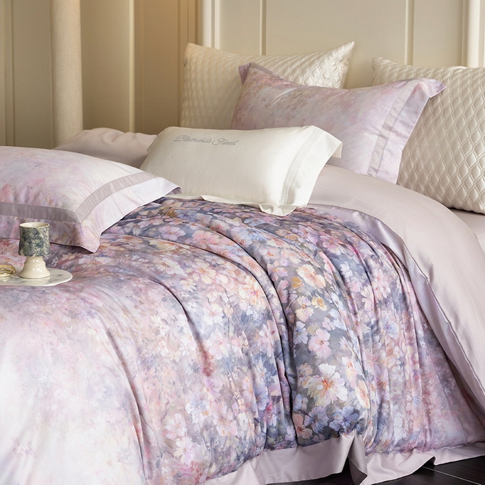 91家纺网 家纺一手货源 找家纺 黑白森林 2025新款高支天丝棉磨毛数码印花四件套 浪漫满屋-紫