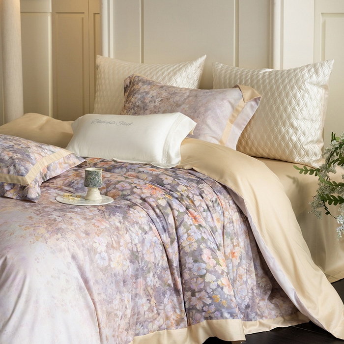 91家纺网 家纺一手货源 找家纺 黑白森林 2025新款高支天丝棉磨毛数码印花四件套 浪漫满屋-驼