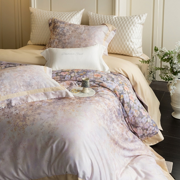 91家纺网 家纺一手货源 找家纺 黑白森林 2025新款高支天丝棉磨毛数码印花四件套 浪漫满屋-驼