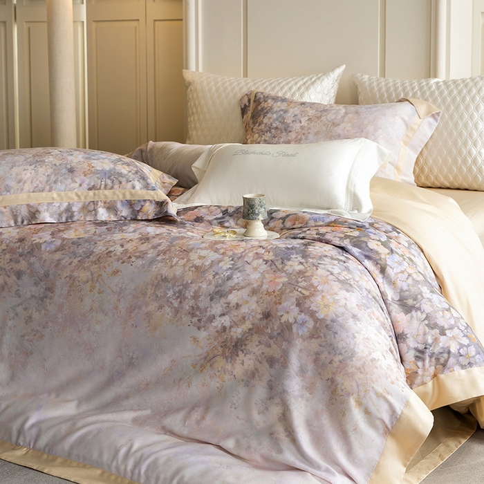 91家纺网 家纺一手货源 找家纺 黑白森林 2025新款高支天丝棉磨毛数码印花四件套 浪漫满屋-驼