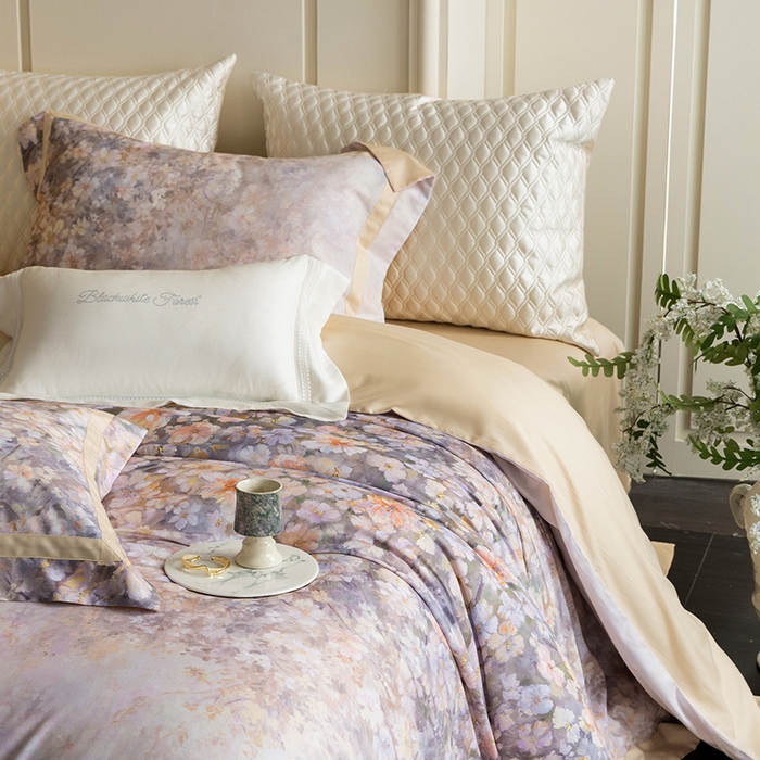 91家纺网 家纺一手货源 找家纺 黑白森林 2025新款高支天丝棉磨毛数码印花四件套 浪漫满屋-驼