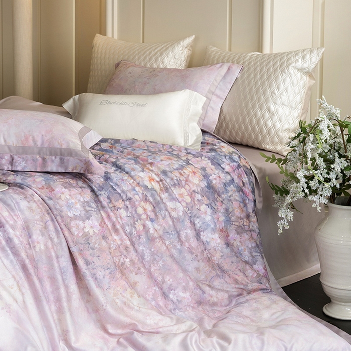 91家纺网 家纺一手货源 找家纺 黑白森林 2025新款高支天丝棉磨毛数码印花四件套 浪漫满屋-紫