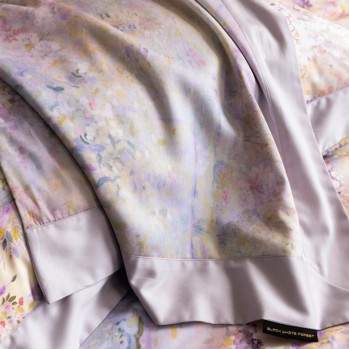 91家纺网 家纺一手货源 找家纺 黑白森林 2025新款高支天丝棉磨毛数码印花四件套 素雅-紫