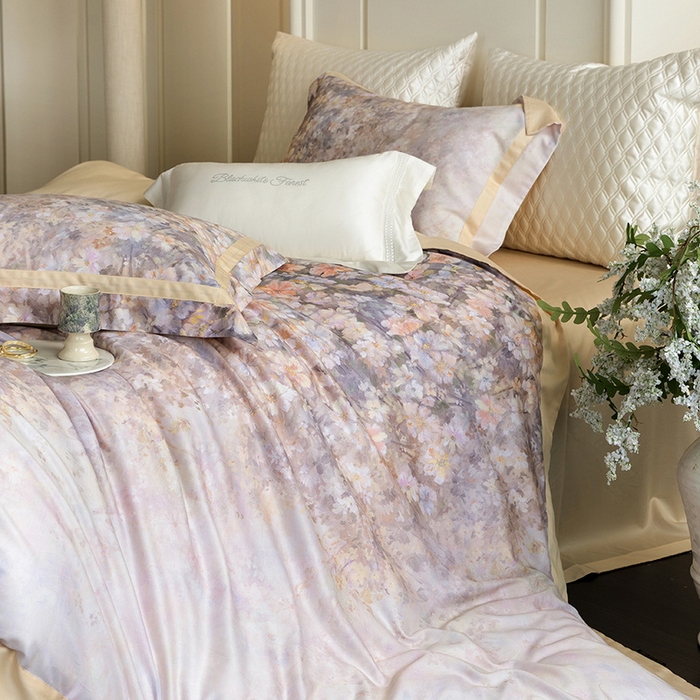 91家纺网 家纺一手货源 找家纺 黑白森林 2025新款高支天丝棉磨毛数码印花四件套 浪漫满屋-驼