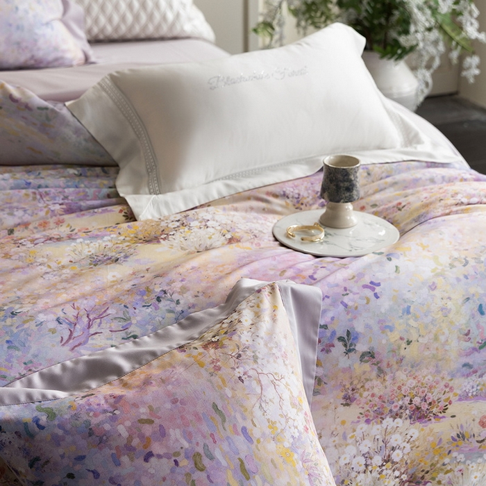 91家纺网 家纺一手货源 找家纺 黑白森林 2025新款高支天丝棉磨毛数码印花四件套 素雅-紫