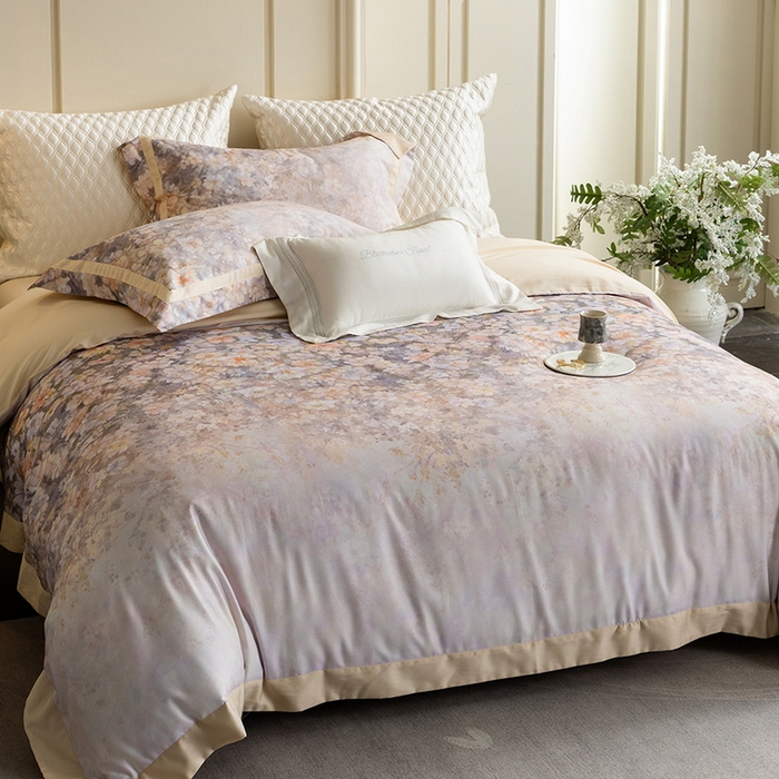 91家纺网 家纺一手货源 找家纺 黑白森林 2025新款高支天丝棉磨毛数码印花四件套 浪漫满屋-驼