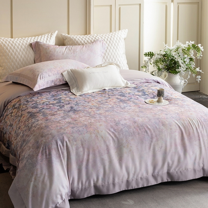 91家纺网 家纺一手货源 找家纺 黑白森林 2025新款高支天丝棉磨毛数码印花四件套 浪漫满屋-紫