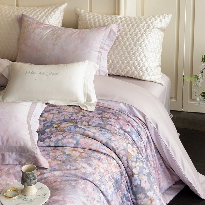 91家纺网 家纺一手货源 找家纺 黑白森林 2025新款高支天丝棉磨毛数码印花四件套 浪漫满屋-紫