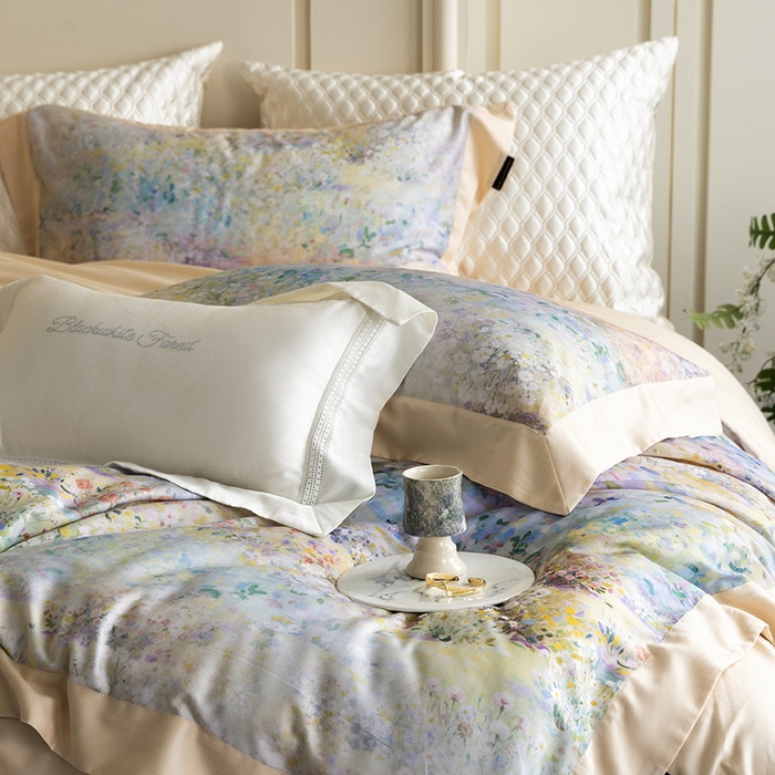 91家纺网 家纺一手货源 找家纺 黑白森林 2025新款高支天丝棉磨毛数码印花四件套 素雅-绿