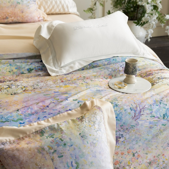 91家纺网 家纺一手货源 找家纺 黑白森林 2025新款高支天丝棉磨毛数码印花四件套 素雅-绿