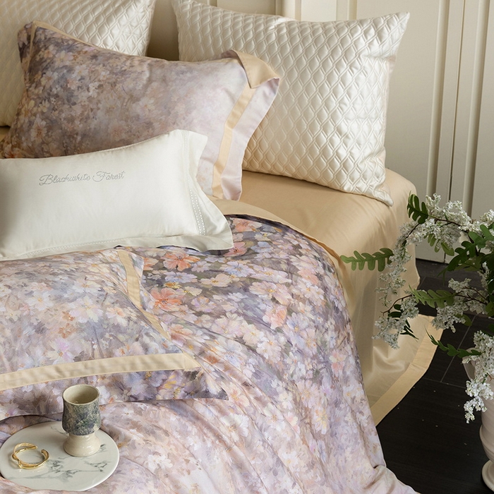 91家纺网 家纺一手货源 找家纺 黑白森林 2025新款高支天丝棉磨毛数码印花四件套 浪漫满屋-驼