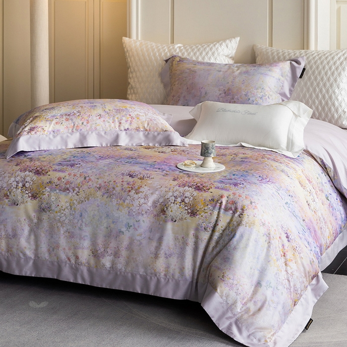 91家纺网 家纺一手货源 找家纺 黑白森林 2025新款高支天丝棉磨毛数码印花四件套 素雅-紫