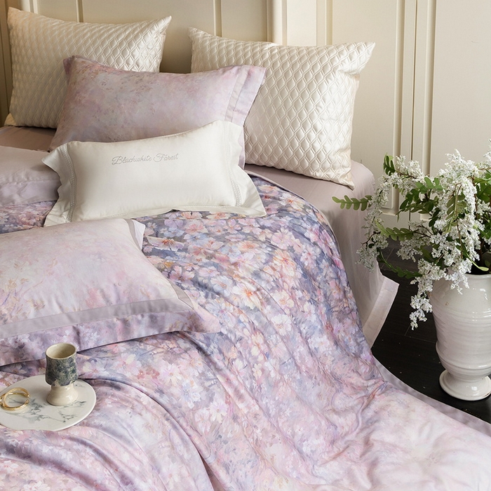 91家纺网 家纺一手货源 找家纺 黑白森林 2025新款高支天丝棉磨毛数码印花四件套 浪漫满屋-紫