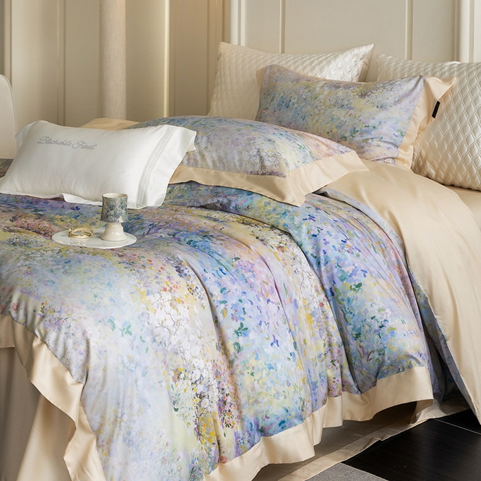 91家纺网 家纺一手货源 找家纺 黑白森林 2025新款高支天丝棉磨毛数码印花四件套 素雅-绿