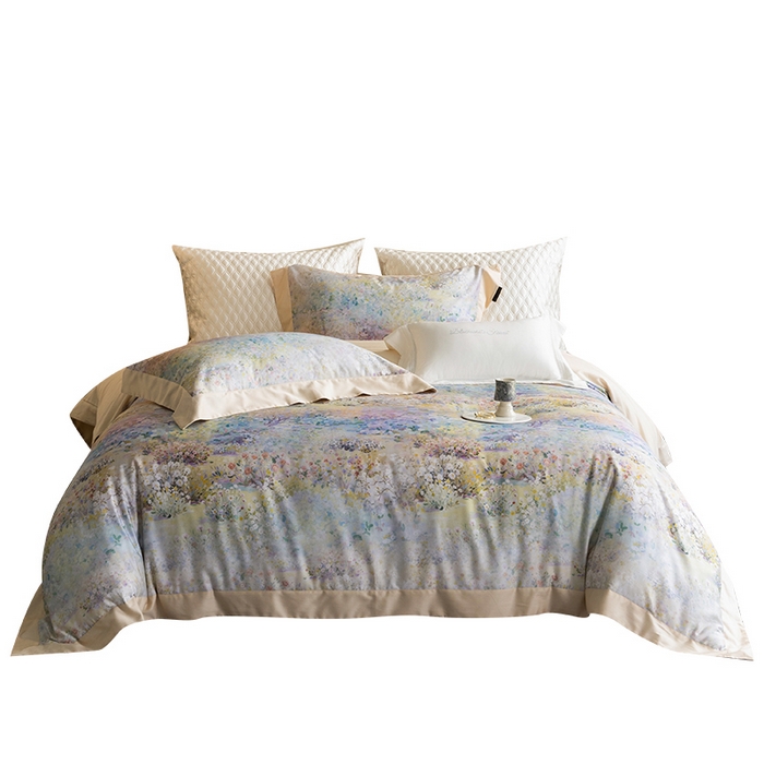 91家纺网 家纺一手货源 找家纺 黑白森林 2025新款高支天丝棉磨毛数码印花四件套 素雅-绿