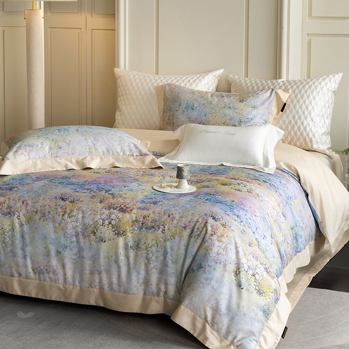 91家纺网 家纺一手货源 找家纺 黑白森林 2025新款高支天丝棉磨毛数码印花四件套 素雅-绿