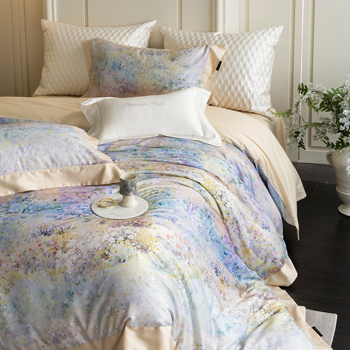 91家纺网 家纺一手货源 找家纺 黑白森林 2025新款高支天丝棉磨毛数码印花四件套 素雅-绿