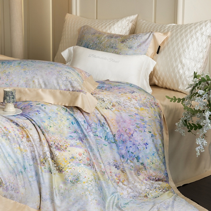 91家纺网 家纺一手货源 找家纺 黑白森林 2025新款高支天丝棉磨毛数码印花四件套 素雅-绿