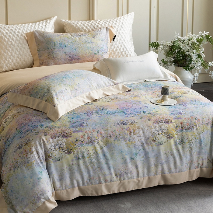 91家纺网 家纺一手货源 找家纺 黑白森林 2025新款高支天丝棉磨毛数码印花四件套 素雅-绿