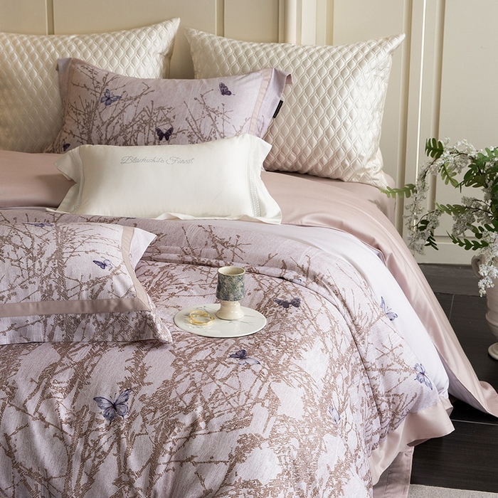 91家纺网 家纺一手货源 找家纺 黑白森林 2025新款高支天丝棉磨毛数码印花四件套 竹影-粉