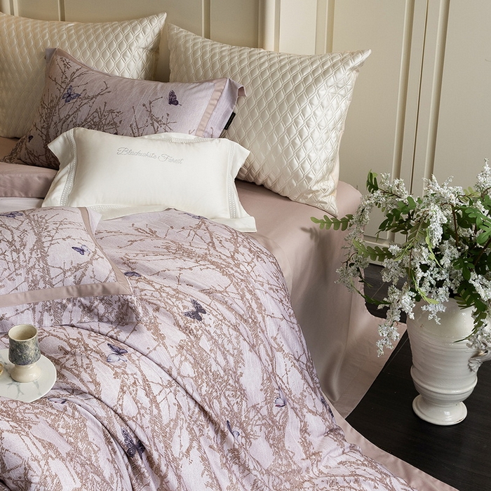 91家纺网 家纺一手货源 找家纺 黑白森林 2025新款高支天丝棉磨毛数码印花四件套 竹影-粉