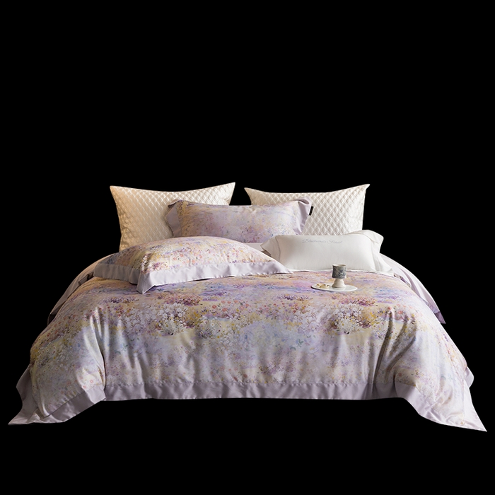 91家纺网 家纺一手货源 找家纺 黑白森林 2025新款高支天丝棉磨毛数码印花四件套 素雅-紫