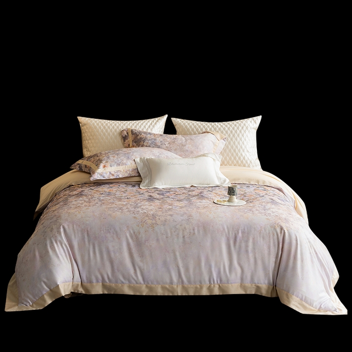 91家纺网 家纺一手货源 找家纺 黑白森林 2025新款高支天丝棉磨毛数码印花四件套 浪漫满屋-驼