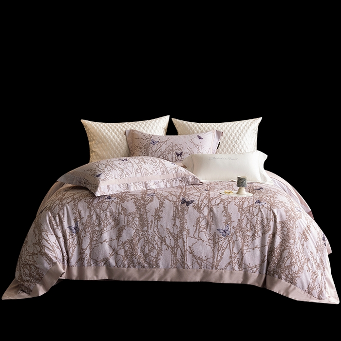 91家纺网 家纺一手货源 找家纺 黑白森林 2025新款高支天丝棉磨毛数码印花四件套 竹影-粉