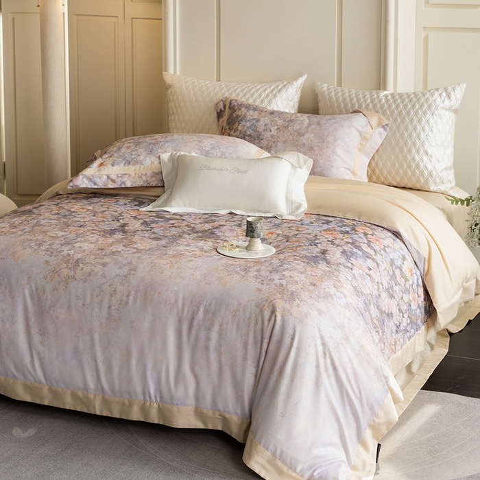 91家纺网 家纺一手货源 找家纺 黑白森林 2025新款高支天丝棉磨毛数码印花四件套 浪漫满屋-驼