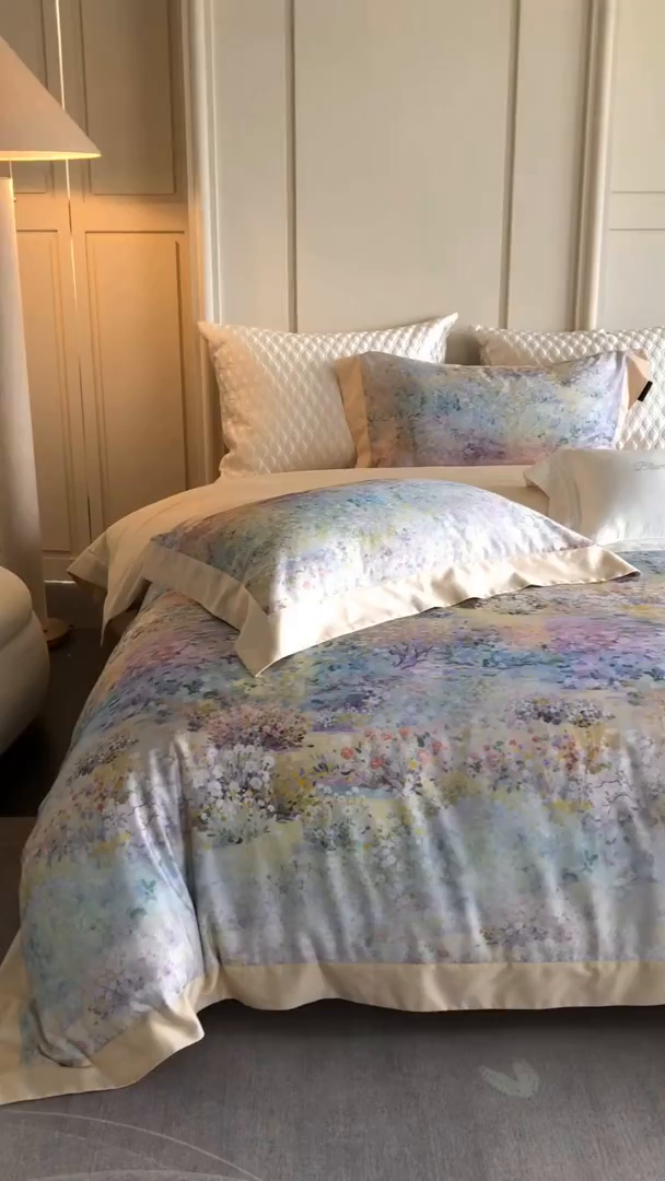 91家纺网 家纺一手货源 找家纺 黑白森林 2025新款高支天丝棉磨毛数码印花四件套 素雅-绿