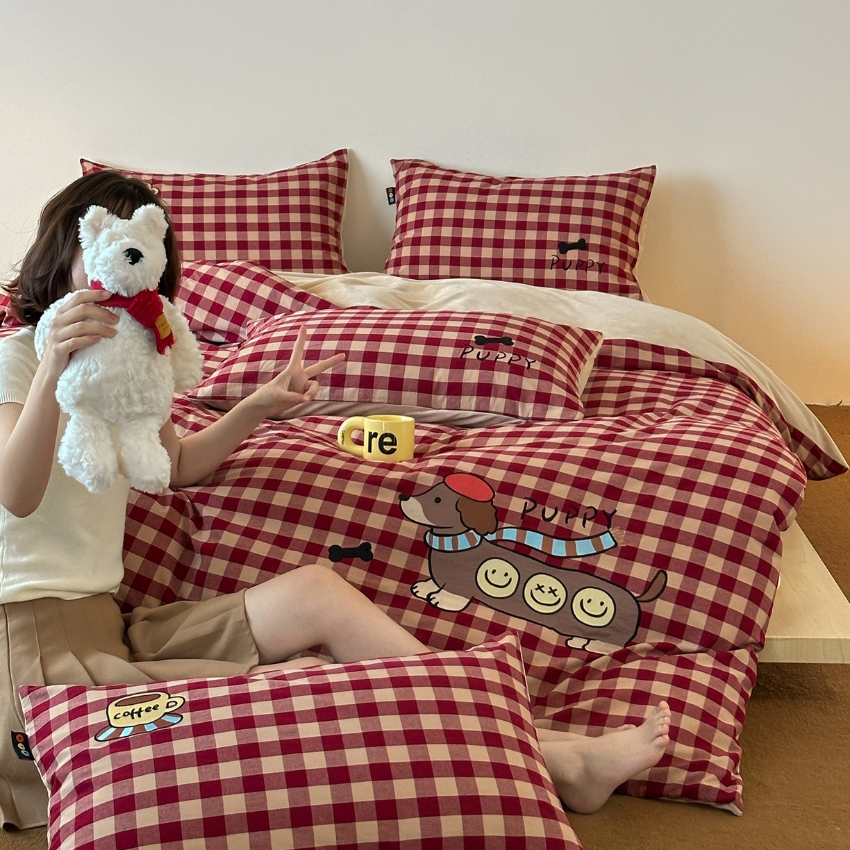 （总）RYB红黄兰 2025新款设计师原创A面全棉色织水洗棉+B面婴儿绒贴布绣四件套