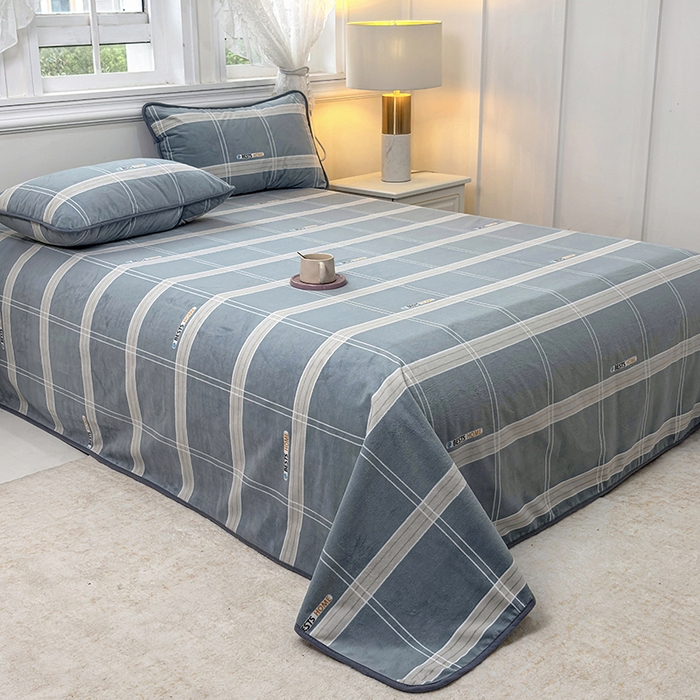 91家纺网 家纺一手货源 找家纺 茗婷家纺 2025新款牛奶绒防水被套床单枕套四件套图供跨境外贸 灰格子