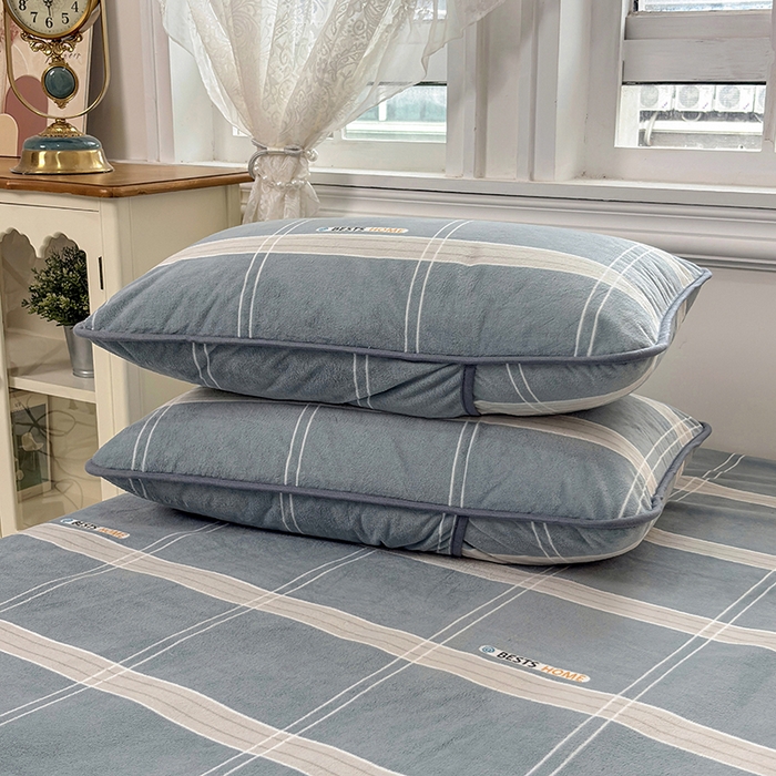 91家纺网 家纺一手货源 找家纺 茗婷家纺 2025新款牛奶绒防水被套床单枕套四件套图供跨境外贸 灰格子