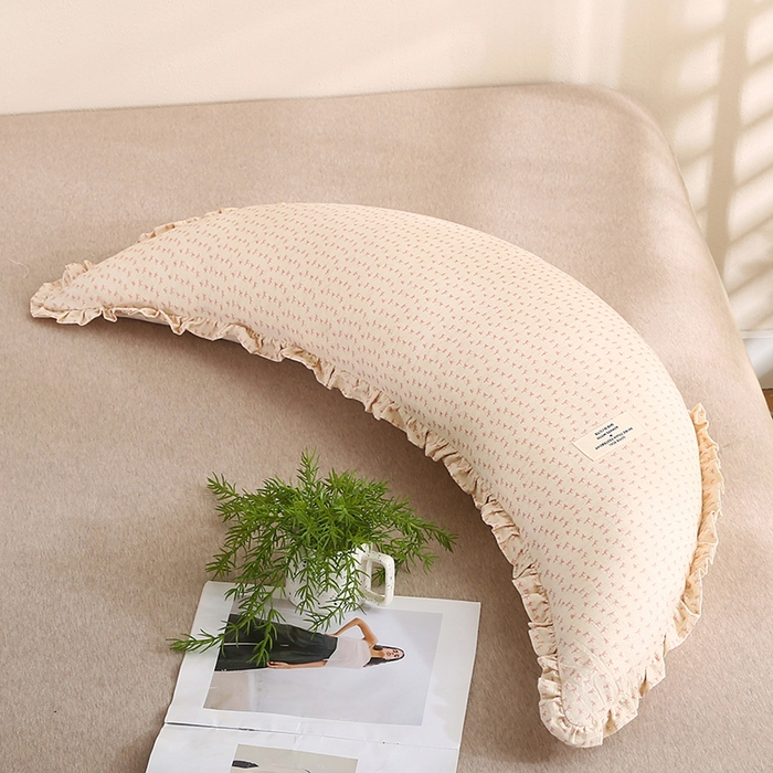 91家纺网 家纺一手货源 找家纺 蔻眠 多功能棉麻月亮长抱枕夹腿抱枕芯月亮枕头 蝴蝶结