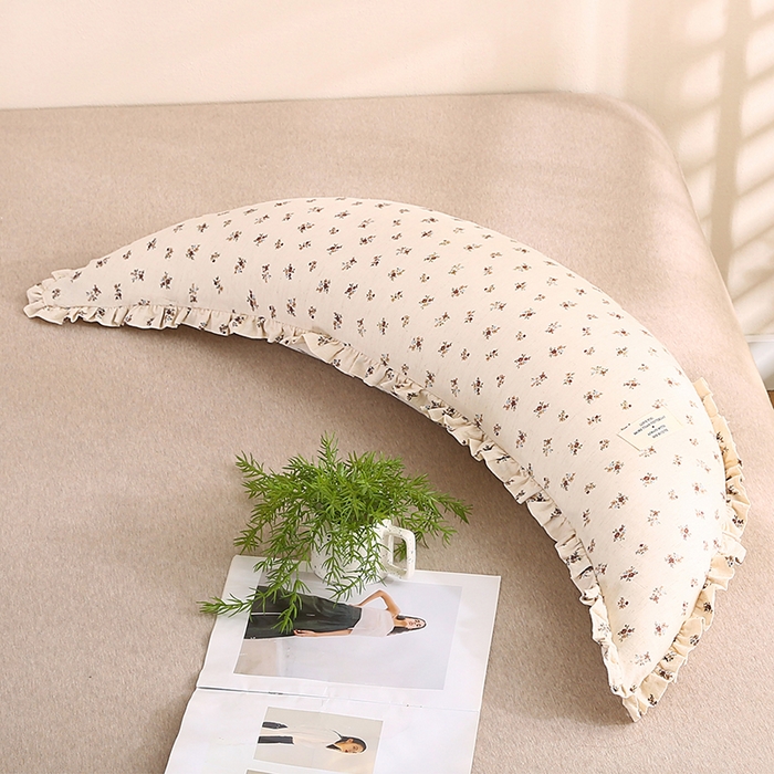 91家纺网 家纺一手货源 找家纺 蔻眠 多功能棉麻月亮长抱枕夹腿抱枕芯月亮枕头 小花朵