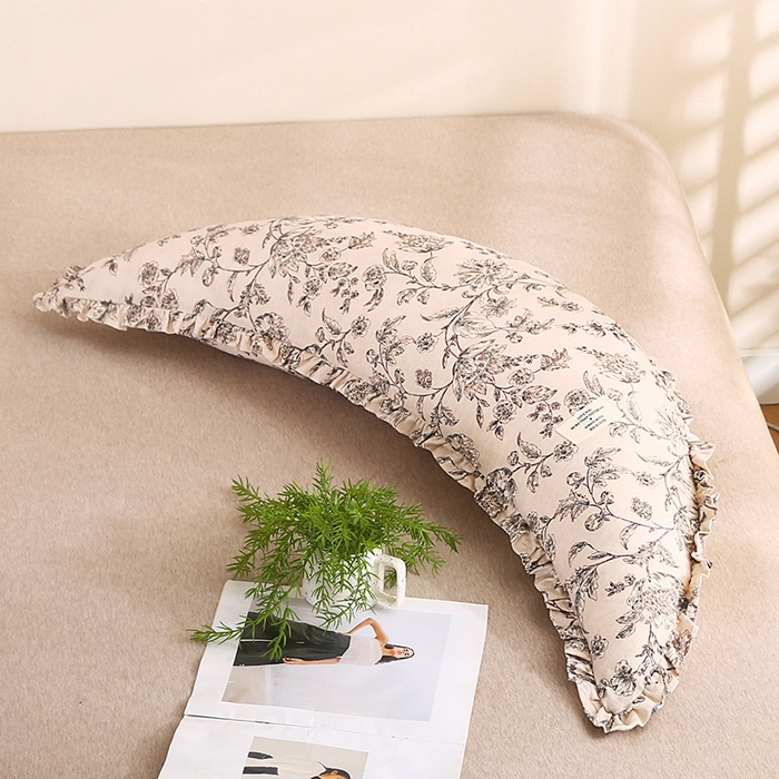 91家纺网 家纺一手货源 找家纺 蔻眠 多功能棉麻月亮长抱枕夹腿抱枕芯月亮枕头 花卉