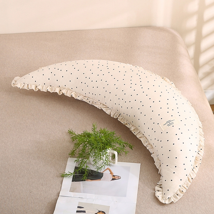 91家纺网 家纺一手货源 找家纺 蔻眠 多功能棉麻月亮长抱枕夹腿抱枕芯月亮枕头 波点