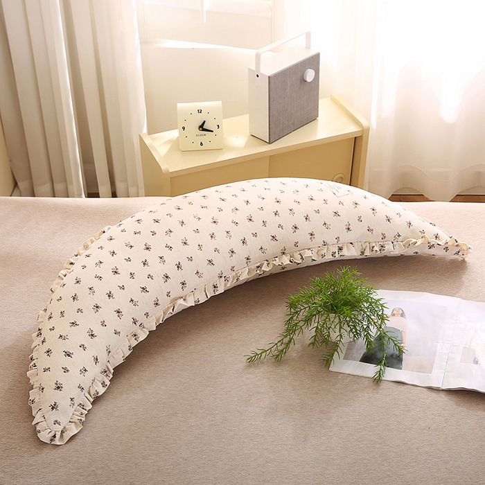 91家纺网 家纺一手货源 找家纺 蔻眠 多功能棉麻月亮长抱枕夹腿抱枕芯月亮枕头 小花朵