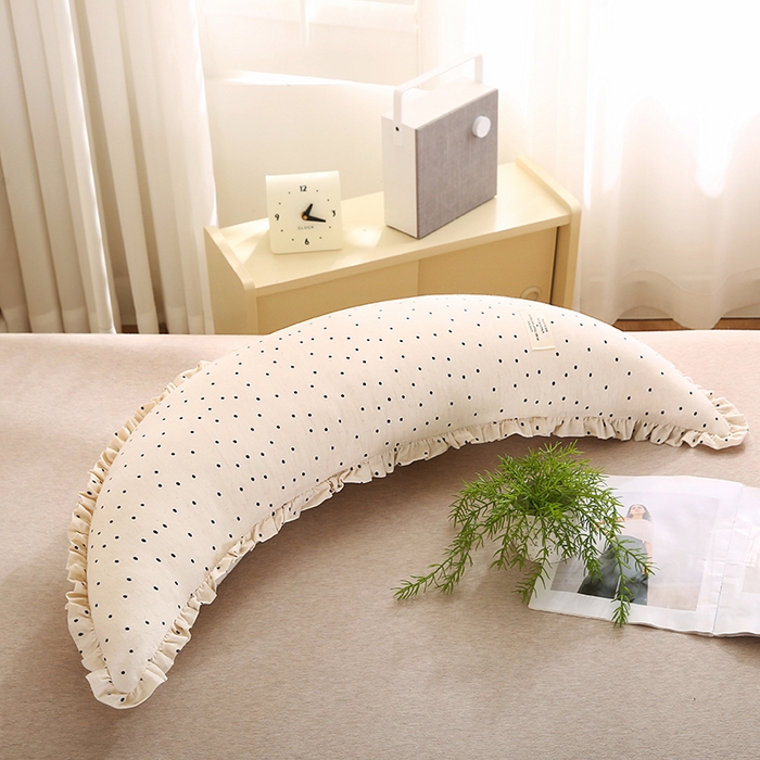91家纺网 家纺一手货源 找家纺 蔻眠 多功能棉麻月亮长抱枕夹腿抱枕芯月亮枕头 波点