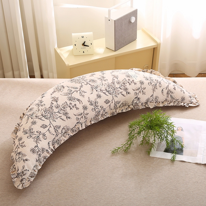 91家纺网 家纺一手货源 找家纺 蔻眠 多功能棉麻月亮长抱枕夹腿抱枕芯月亮枕头 花卉