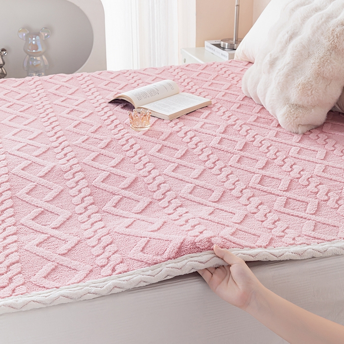 91家纺网 家纺一手货源 找家纺 芙宁娜家纺 2025新款秋冬家用塔芙绒床单加绒加厚保暖床笠床单保护罩 玉粉