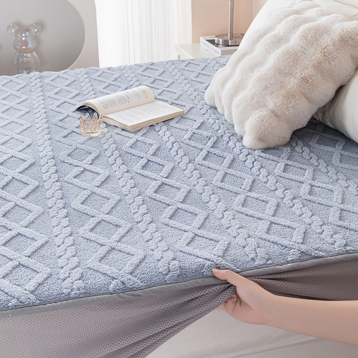 91家纺网 家纺一手货源 找家纺 芙宁娜家纺 2025新款秋冬家用塔芙绒床单加绒加厚保暖床笠床单保护罩 黛蓝灰