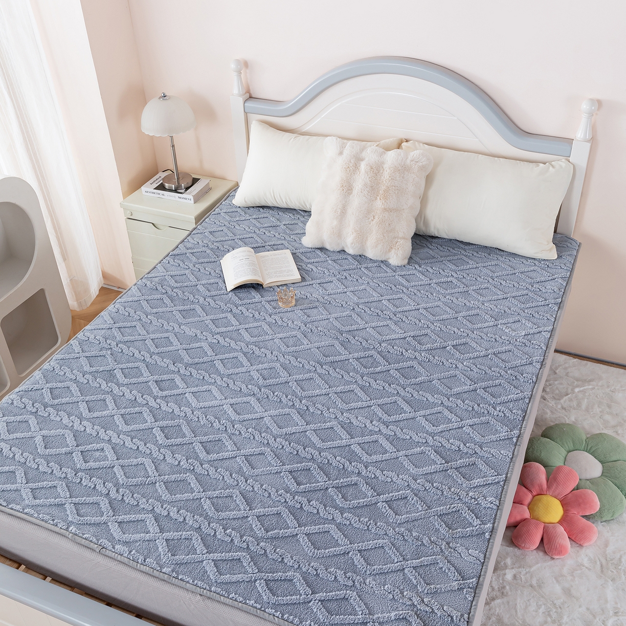 91家纺网 家纺一手货源 找家纺 芙宁娜家纺 2025新款秋冬家用塔芙绒床单加绒加厚保暖床笠床单保护罩 黛蓝灰