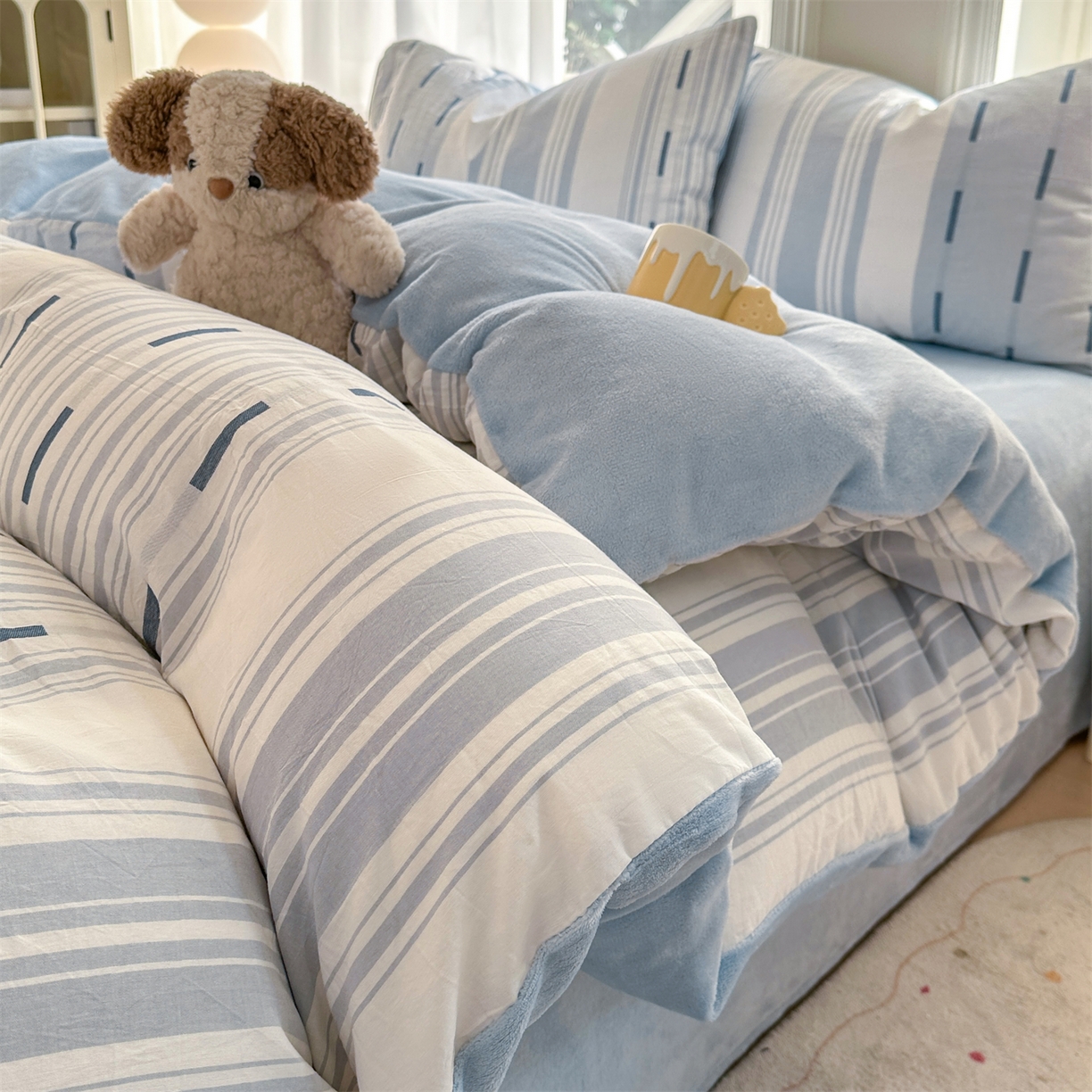 灰鲸 2025新款A版全棉色织提花B版牛奶绒四件套系列 棉+绒-速写蓝