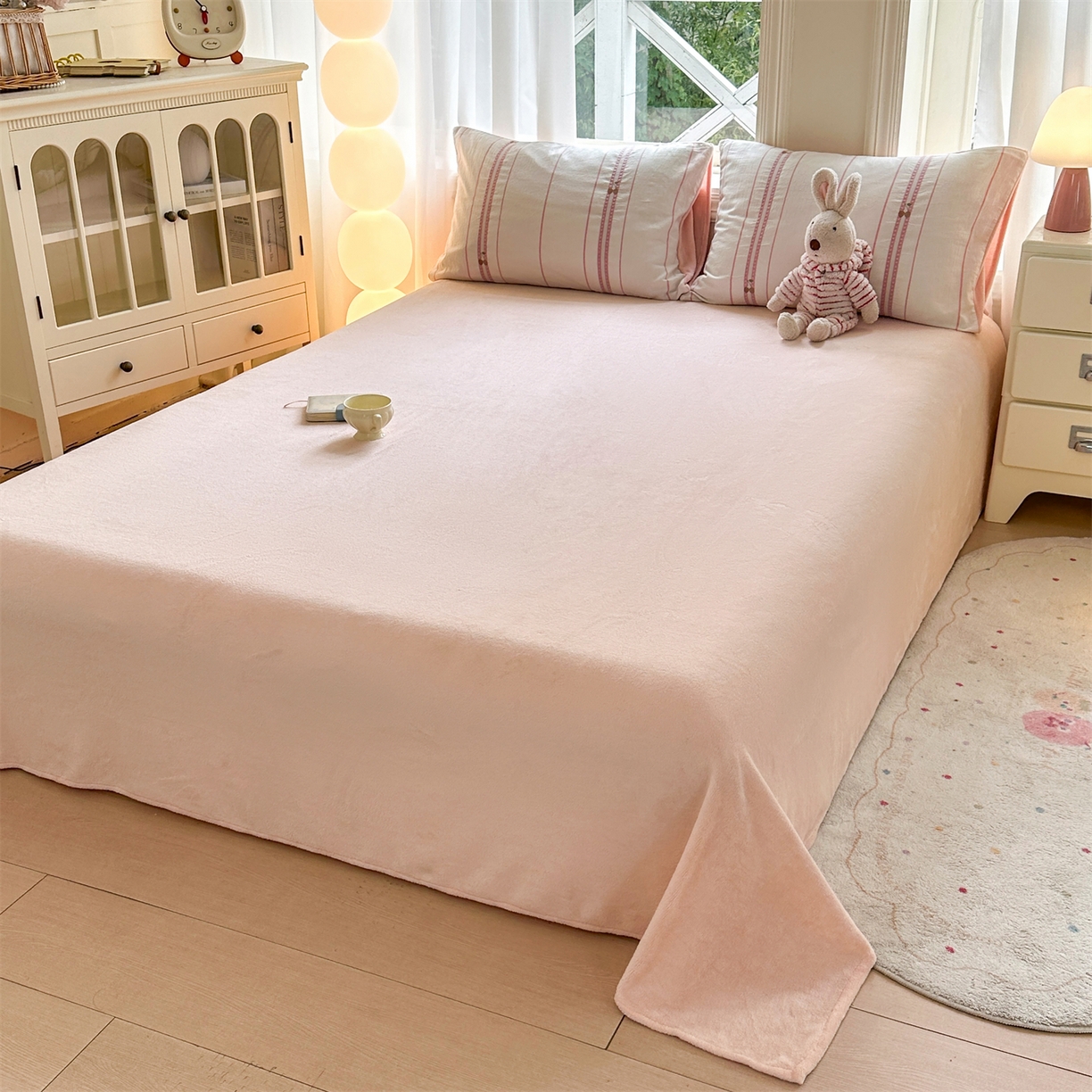 91家纺网 家纺一手货源 找家纺 灰鲸 2025新款A版全棉色织提花B版牛奶绒四件套系列 棉+绒-樱诺粉